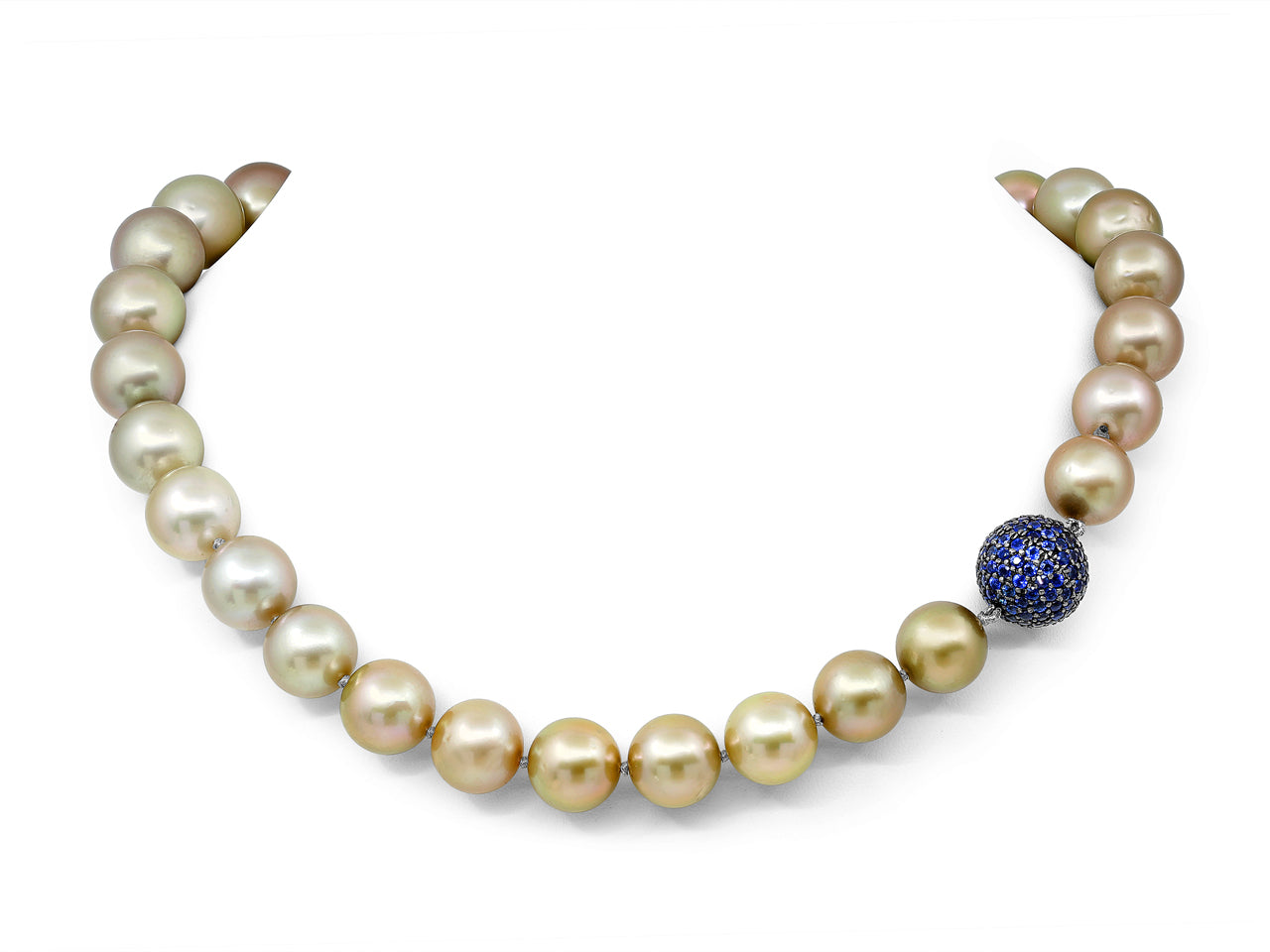 Kazanjian Pistachio South Sea Pearl Necklace with a Sapphire Ball Clas