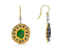 Load image into Gallery viewer, Kazanjian Carved Emerald &amp; Cabochon Sapphire Earrings in 18K Yellow Gold
