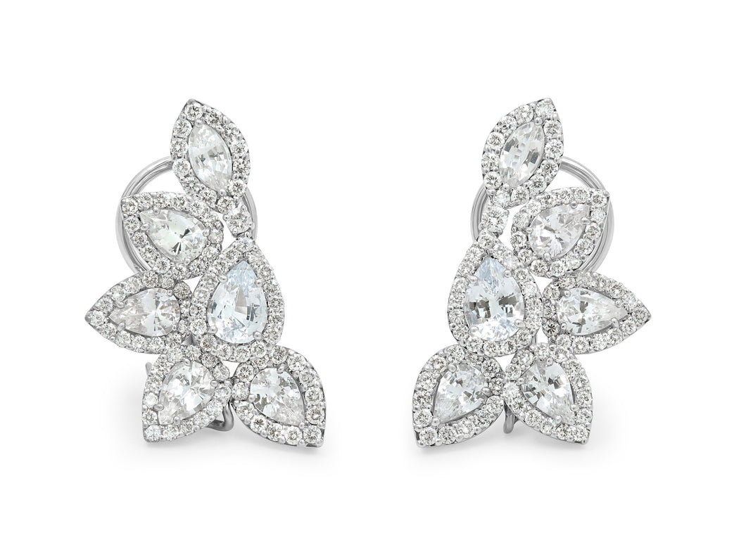 Kazanjian White Sapphire & Diamond Cluster Earrings in 18K White Gold