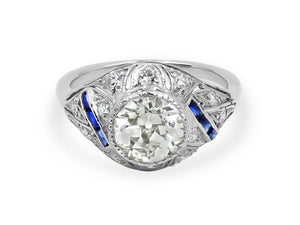 Kazanjian Art Deco Diamond & Sapphire Ring in Platinum