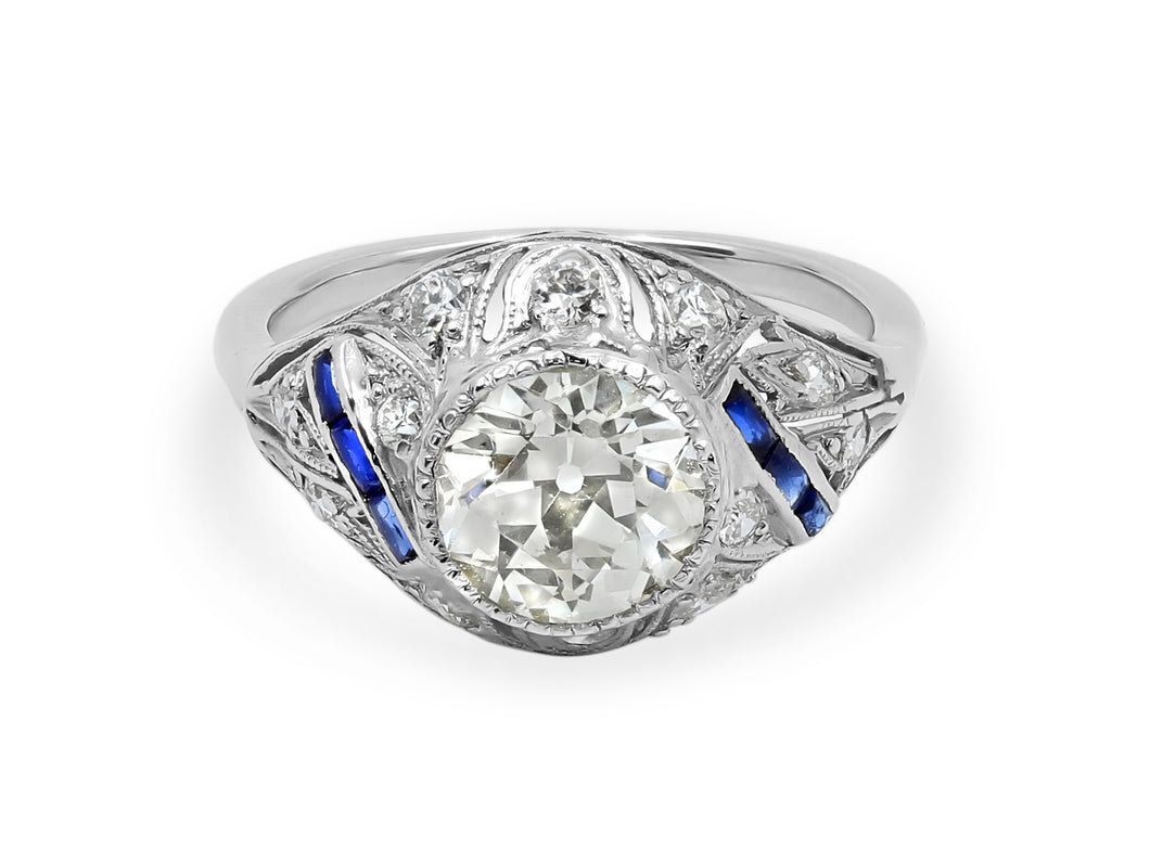 Kazanjian Art Deco Diamond & Sapphire Ring in Platinum