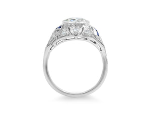 Kazanjian Art Deco Diamond & Sapphire Ring in Platinum