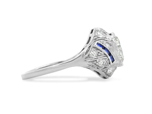 Kazanjian Art Deco Diamond & Sapphire Ring in Platinum