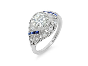 Kazanjian Art Deco Diamond & Sapphire Ring in Platinum