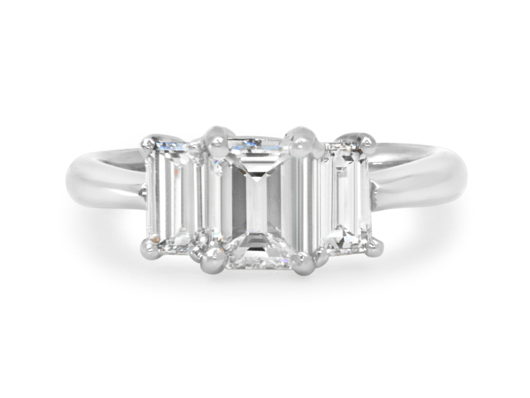 Kazanjian Three-Stone Step-Cut Ring in Platinum