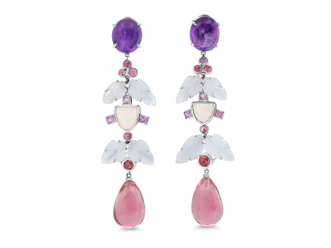 Kazanjian Amethyst, Aquamarine & Tourmaline Earrings in 18K White Gold