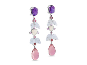 Kazanjian Amethyst, Aquamarine & Tourmaline Earrings in 18K White Gold