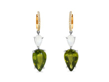 Load image into Gallery viewer, Kazanjian Peridot &amp; Moonstone Drop Earrings in 14K Rose &amp; White Gold
