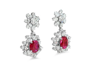 Kazanjian Floral Ruby & Diamond Earrings, in Platinum