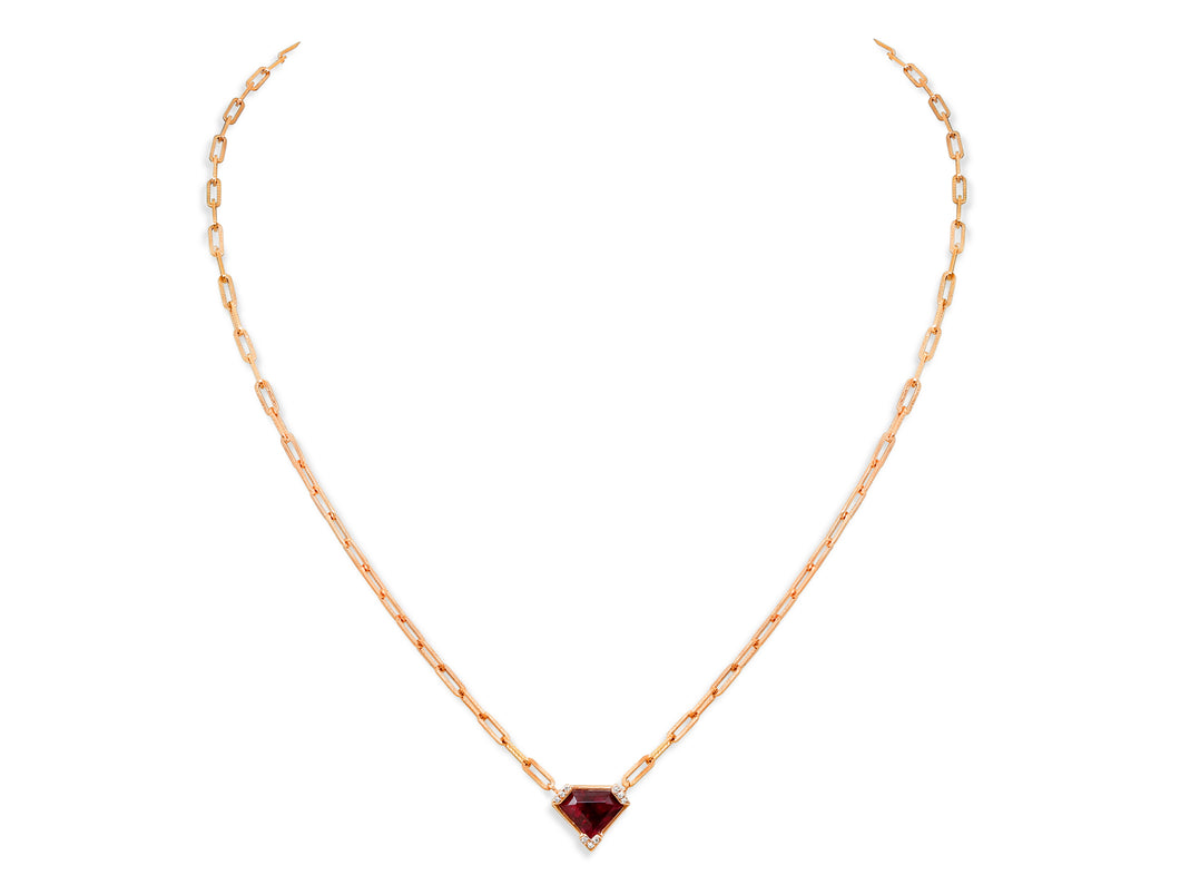 Kazanjian Shield Cut Ruby, 2.70 carats, and Diamond Pendant Set in 16K Red Gold