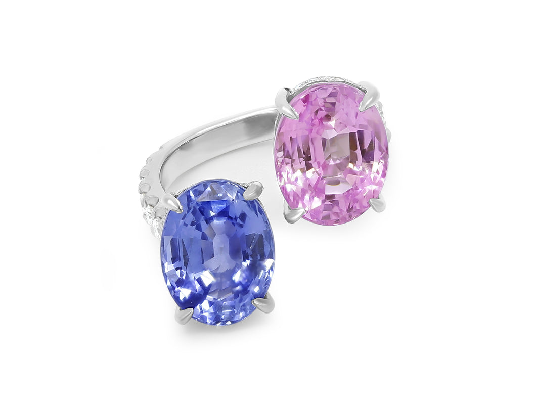 Kazanjian Pink & Blue Sapphire Bypass Ring in Platinum