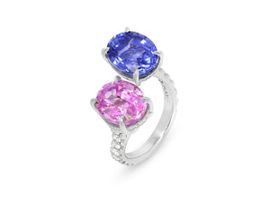 Kazanjian Pink & Blue Sapphire Bypass Ring in Platinum